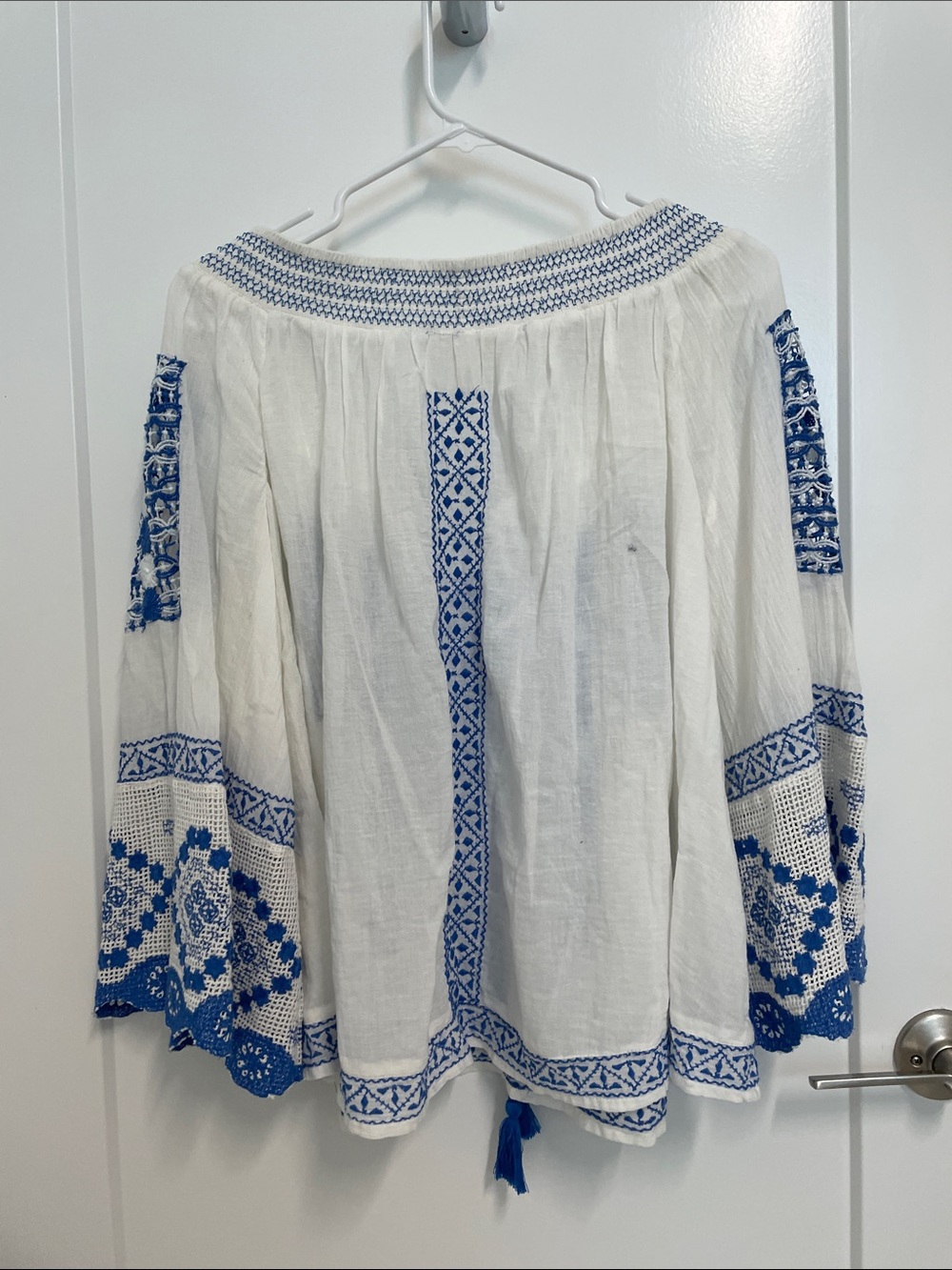 Free People White Tunic with Blue Embroidered Detail - Picture 4 of 4